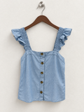 J.Crew Light Wash Ruffle Strap Button-Front Tank Top - Size S