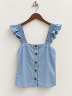 J.Crew Light Wash Ruffle Strap Button-Front Tank Top - Size S