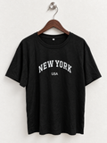 Black "NEW YORK USA" Print Short Sleeve T-Shirt - Size XL