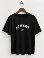 Black "NEW YORK USA" Print Short Sleeve T-Shirt - Size XL