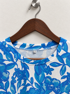 Women’s Blue Floral Print Crewneck T-Shirt - Size S