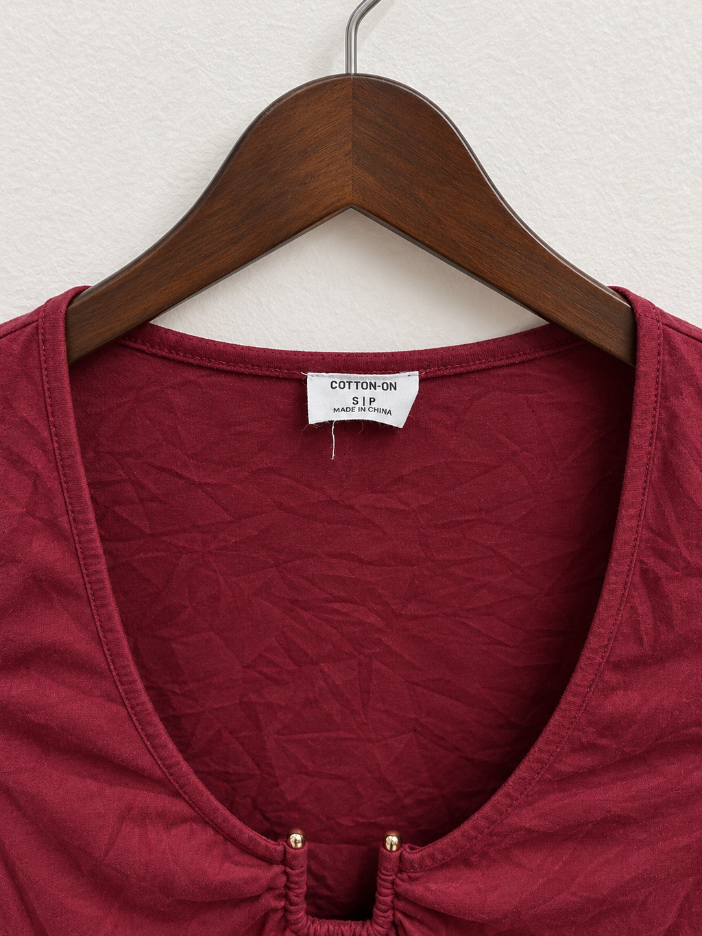 Cotton On Maroon Long Sleeve Deep V-Neck Keyhole Top - Size S