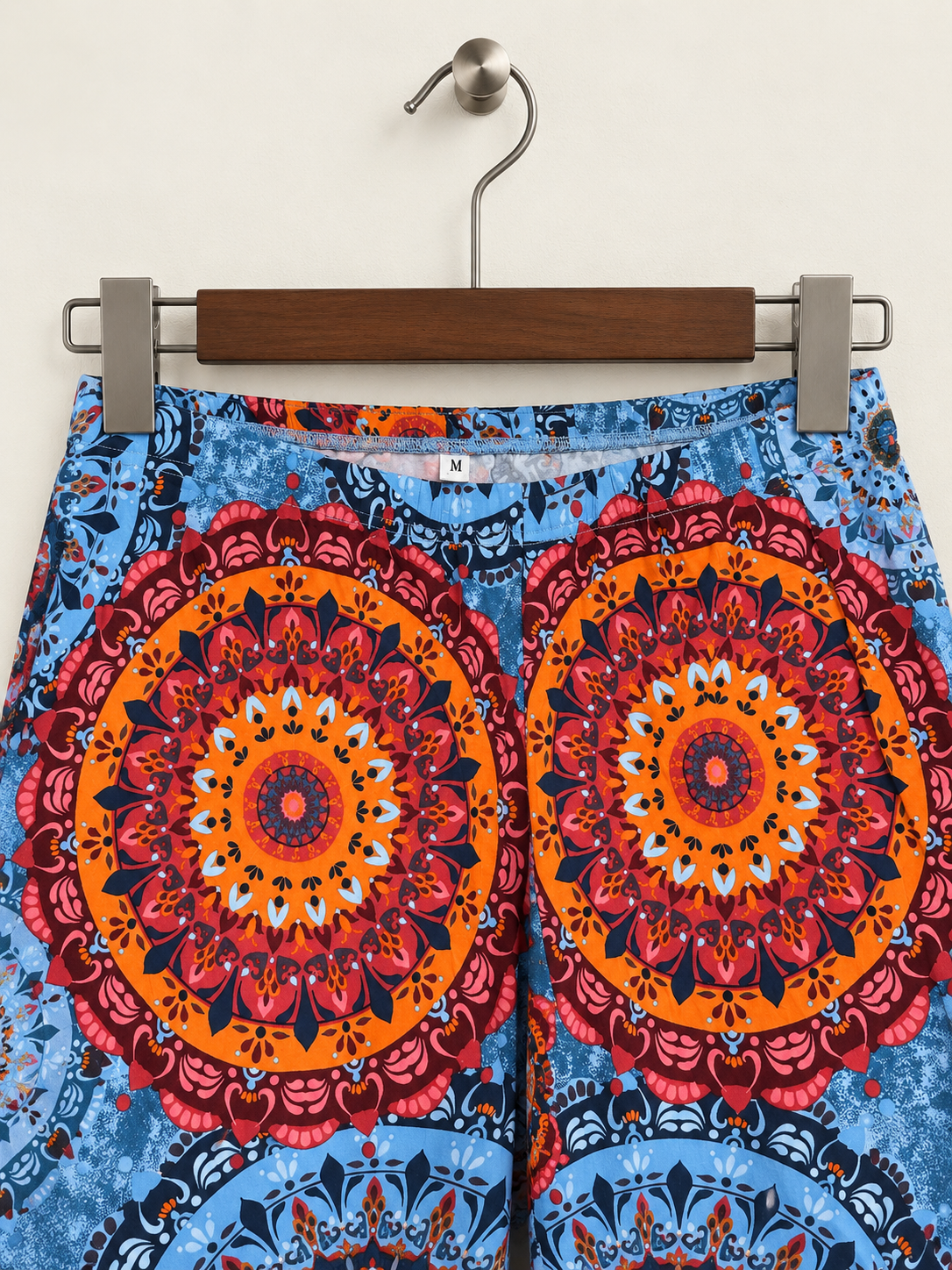 Blue & Orange Bohemian Mandala Print Wide Leg Pants - Size M