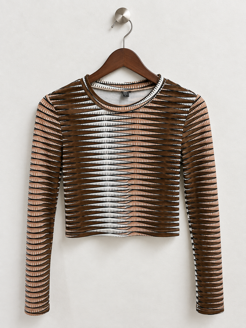 SHEIN Brown Striped Long Sleeve Crop Top - Size S