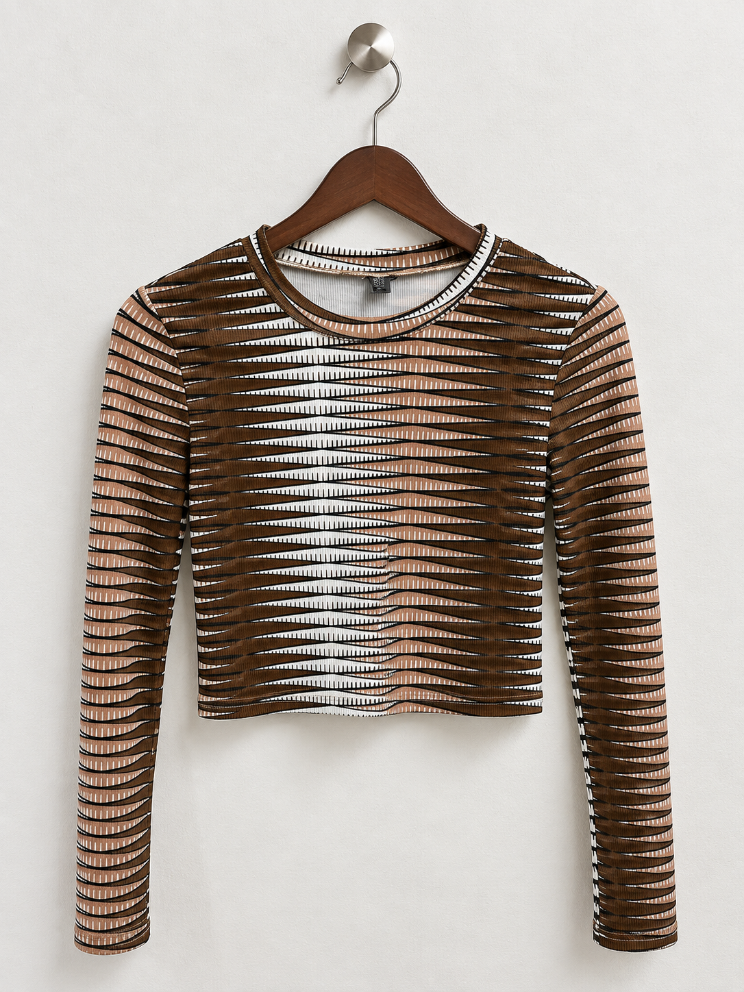 SHEIN Brown Striped Long Sleeve Crop Top - Size S