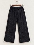 Black Star Print Rayon Wide Leg Trousers