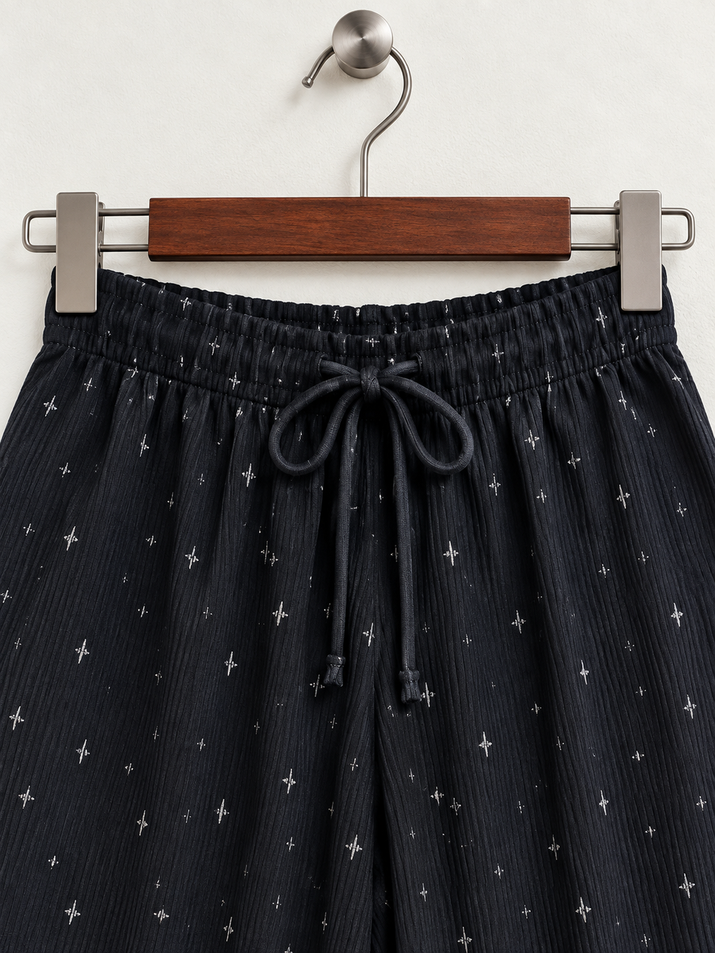 Black Star Print Rayon Wide Leg Trousers