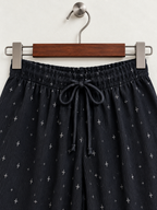 Black Star Print Rayon Wide Leg Trousers