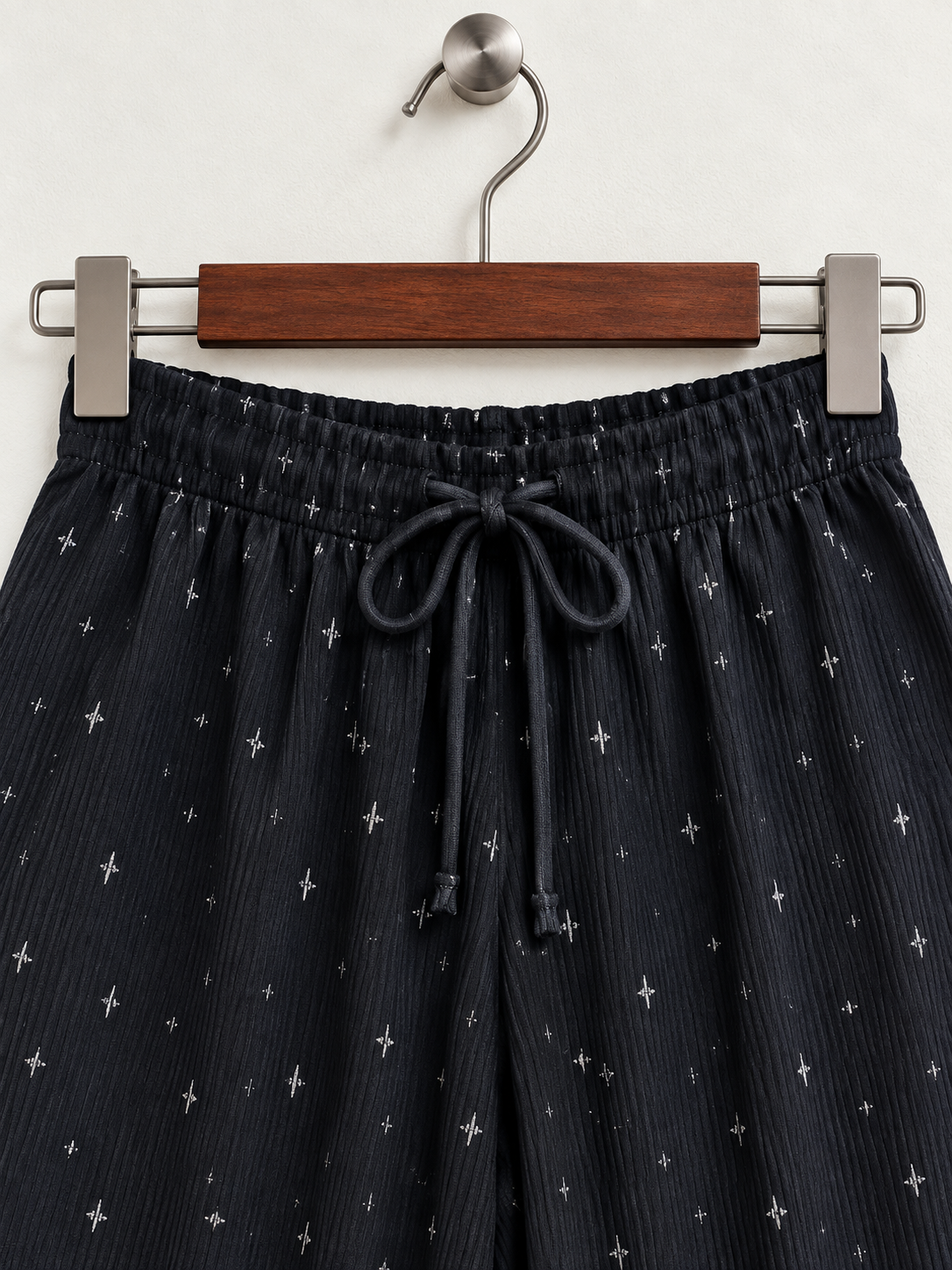 Black Star Print Rayon Wide Leg Trousers