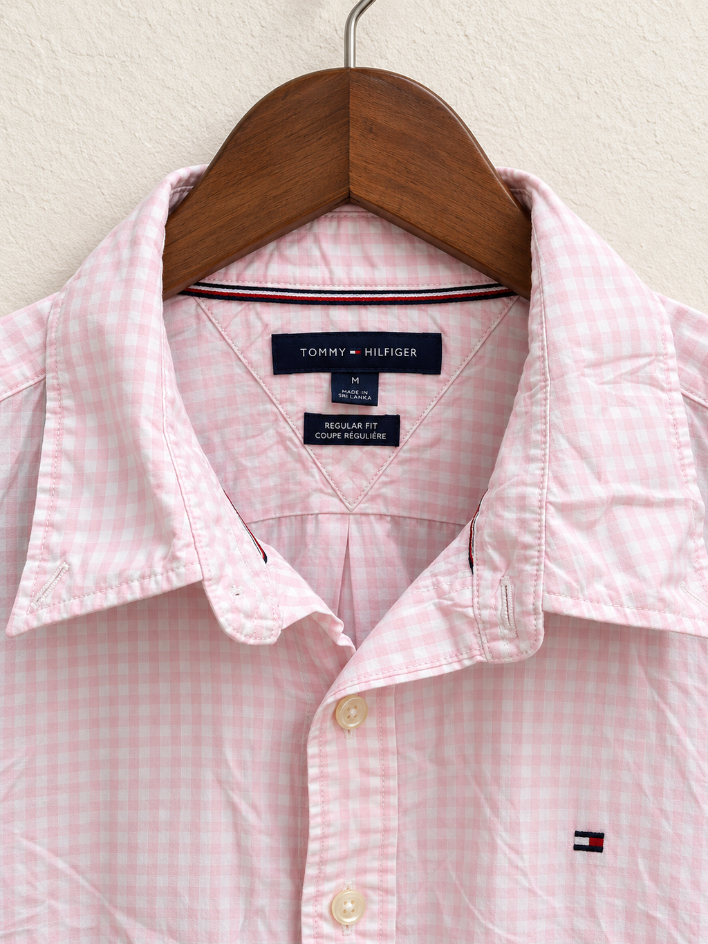 Tommy Hilfiger Men's Light Pink Gingham Check Regular Fit Long Sleeve Shirt