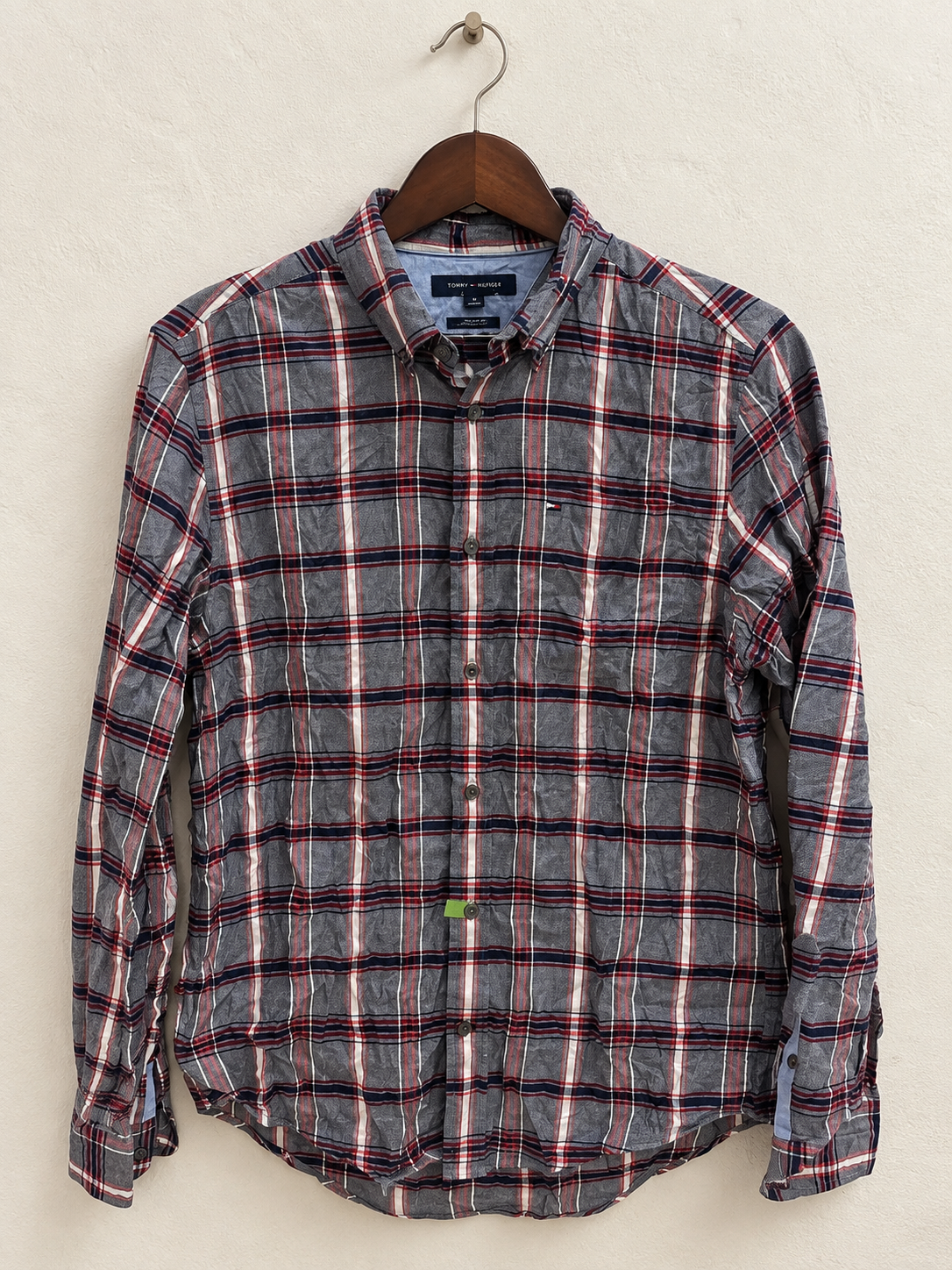 Tommy Hilfiger Men's Navy & Red Plaid Check Long Sleeve Casual Shirt Size - S