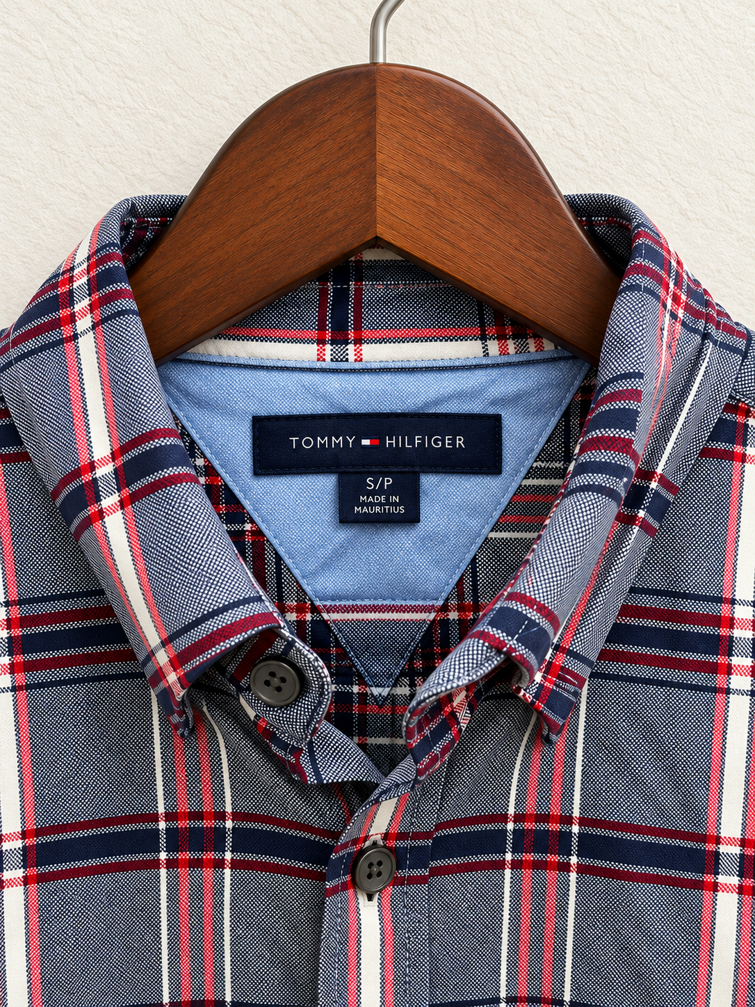 Tommy Hilfiger Men's Navy & Red Plaid Check Long Sleeve Casual Shirt Size - S