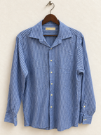 MICHAEL Michael Kors Men's Blue Striped 100% Cotton Long Sleeve Dress Shirt Size - M