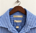 MICHAEL Michael Kors Men's Blue Striped 100% Cotton Long Sleeve Dress Shirt Size - M