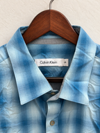Calvin Klein Men's Sky Blue Ombré Plaid Long Sleeve Casual Shirt Size - L