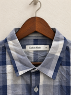 Calvin Klein Men's Navy & Grey Large Plaid Check Long Sleeve Casual Shirt Size - L