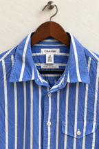 Calvin Klein Men's Blue & White Vertical Striped Short Sleeve Cotton Stretch Shirt Size - M