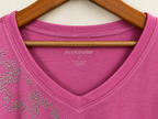 Ambrielle Women's Pink Studded Embellished V-Neck T-Shirt